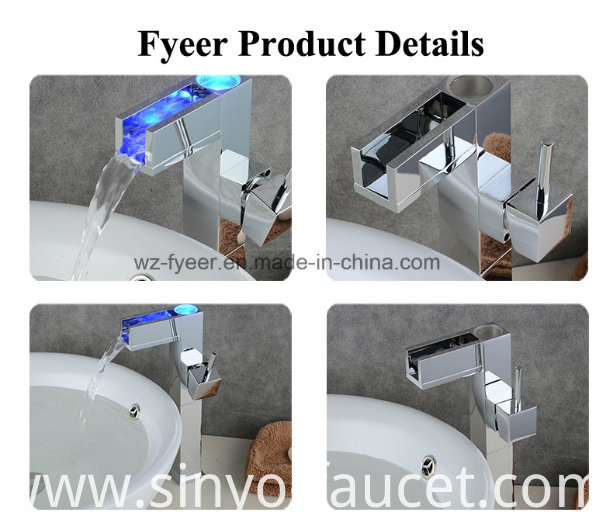 High Body Single Handle Waterfall Brass Basin Faucet (QH0615HAF)